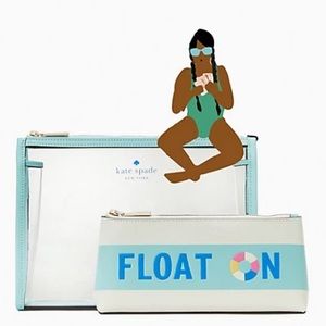 pool float makeup bag duo Kate spade blue floatie white